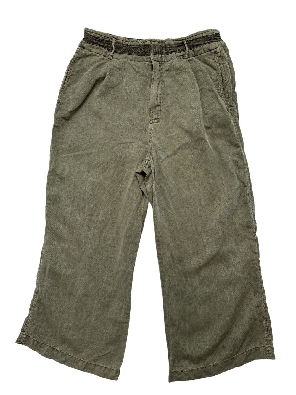 C&C CALIFORNIA Sage Green Linen Lyocell Wide Leg Crop Pants Size 6 Flap Pocket